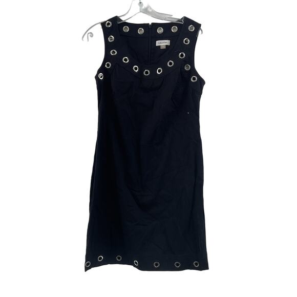 Calvin Klein Women's Grommet Hole Black Midi Shift Dress Size 6 - Cotton/Spandex - Picture 1 of 5